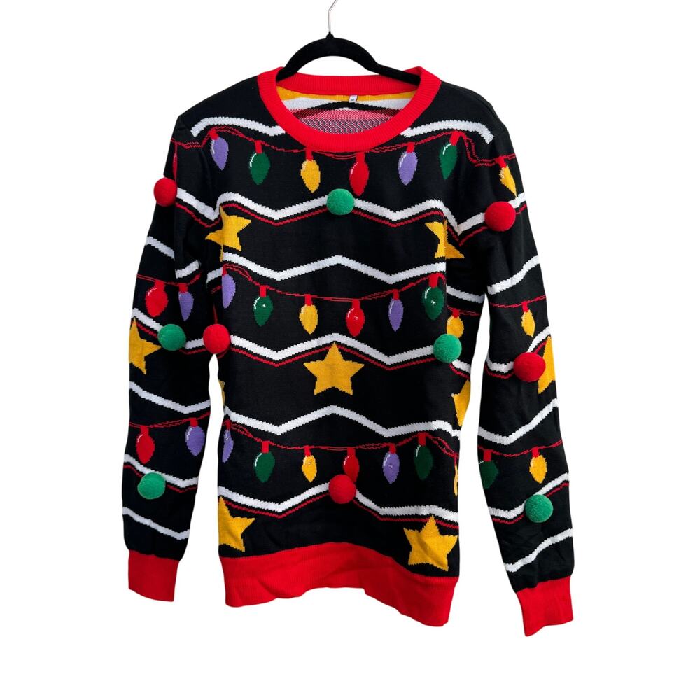 NWOT Women's Men's Light-up Pompom Christmas Holiday Sweater Jumper Medium
